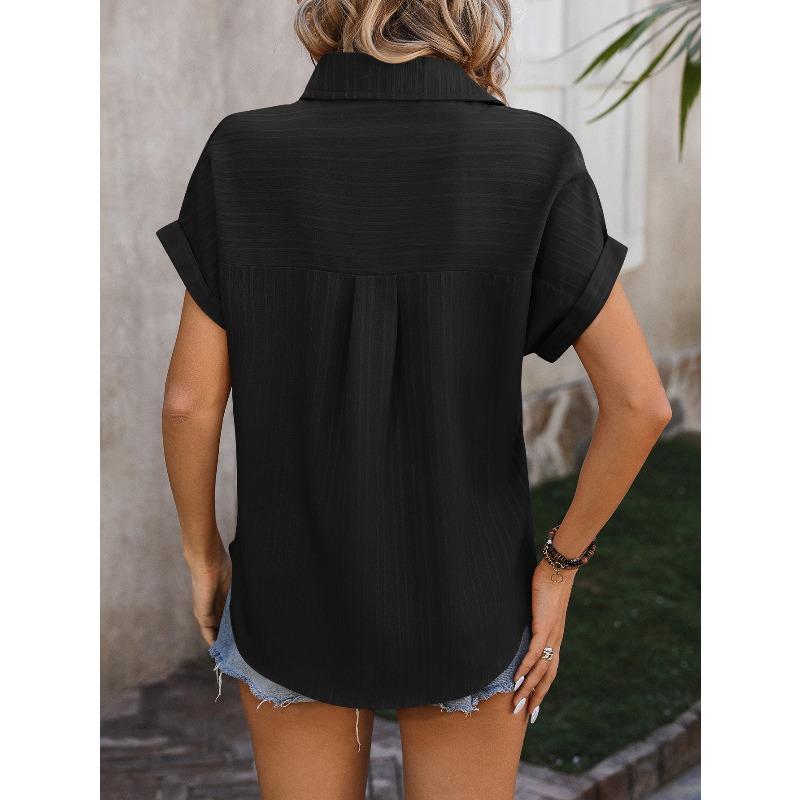 Women's Shirt Summer New Loose Casual Short Sleeve Single Breasted Shirts for Women Fashion Elegant Solid Color Office Ladies Blouses Simple Tops