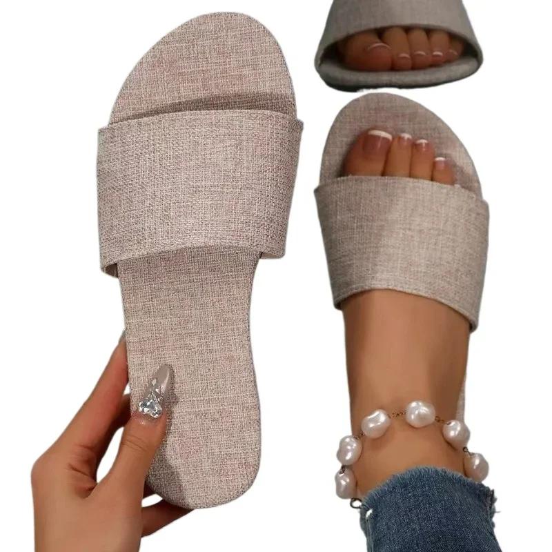 Fashion Ladies Shoes On Offer 2025 Open Toe Light Slippers Outdoor Casual Slippers Women Round Toe Flat with Plus Size Concise Sandals