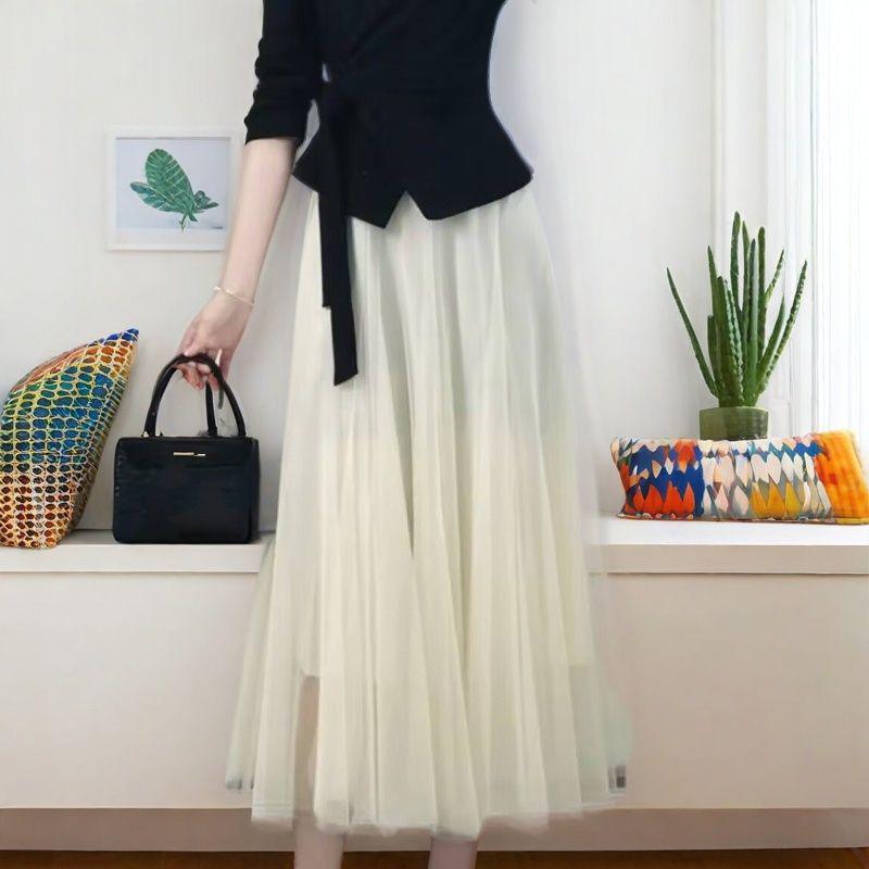 Women s High-End Spring 2026 Black Suit Set - Trendy Mesh Half-Skirt Two-Piece Small 80-100