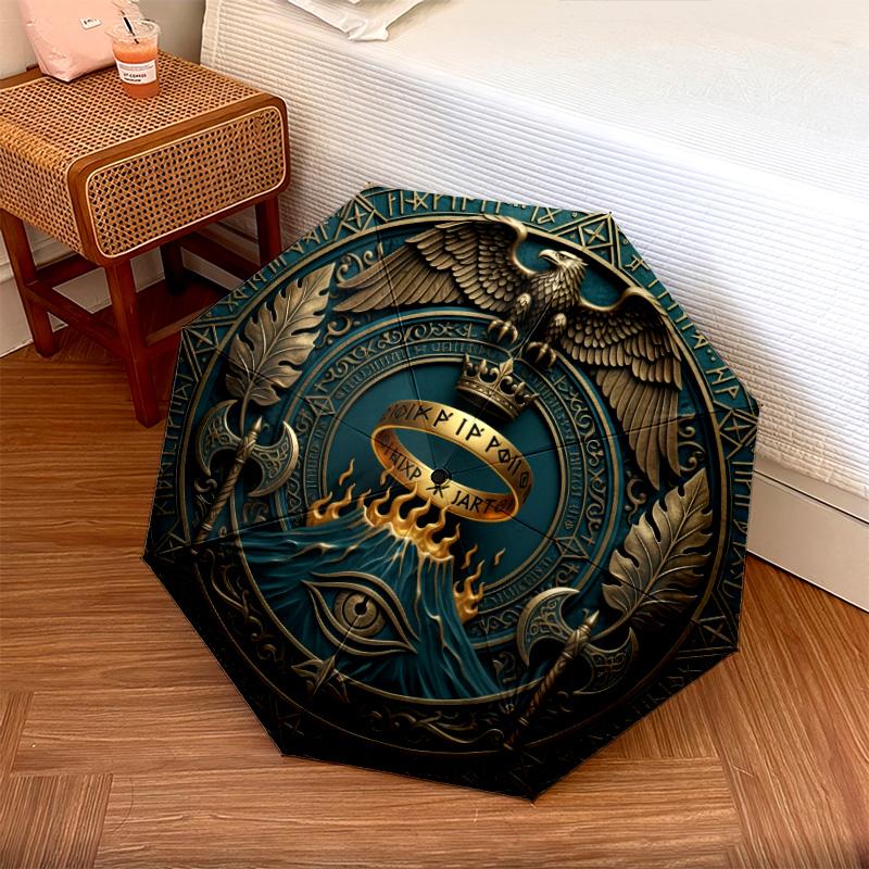 Golden Totem pattern, automatic folding umbrella, portable and foldable design, 8 ribs, a Christmas or birthday gift.