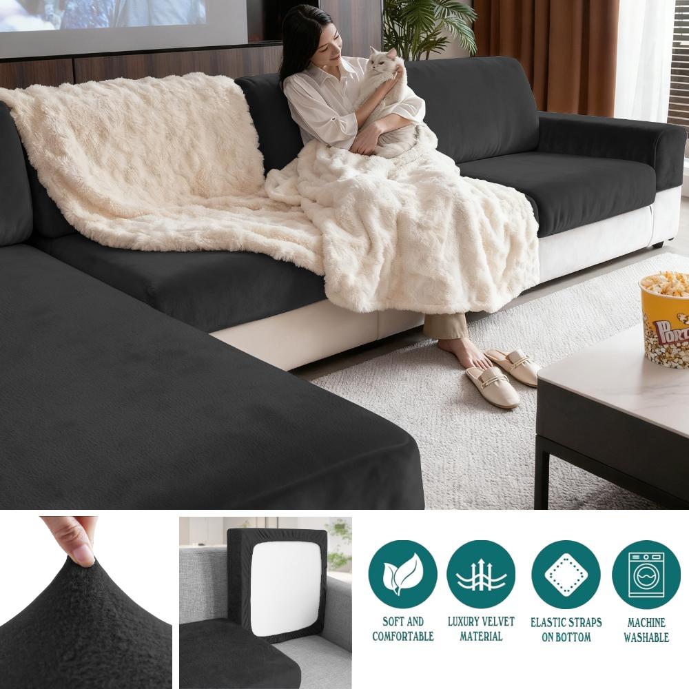 

Luxury Soft Velvet Sofa Seat Cover Solid Elastic Sofa Cushion Covers Separate Furniture Protector Sofa Cover Living Room Pets 1 Seat 50-65cm-1pc