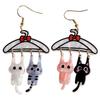 Novelty Cartoon Cat Drops 1 Pair Cute Dangle Drop Earrings for Women, 2D Acrylic Kitten Playful Accessory Gift Hang on Clothes Hanger Earrings, Funny
