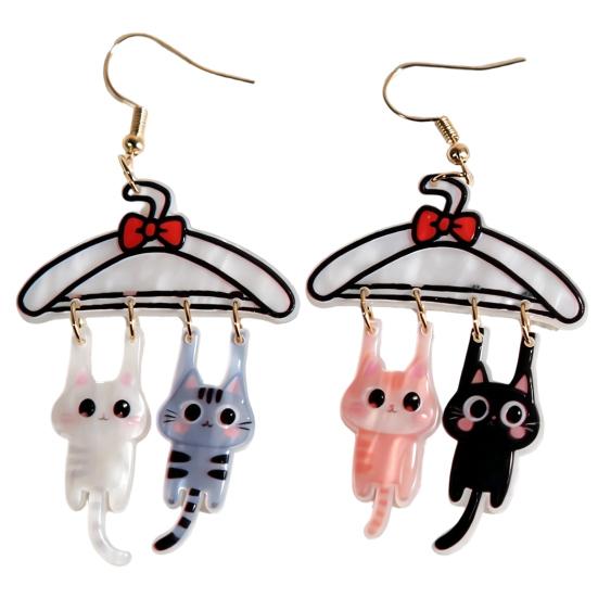 Novelty Cartoon Cat Drops 1 Pair Cute Dangle Drop Earrings for Women, 2D Acrylic Kitten Playful Accessory Gift Hang on Clothes Hanger Earrings, Funny
