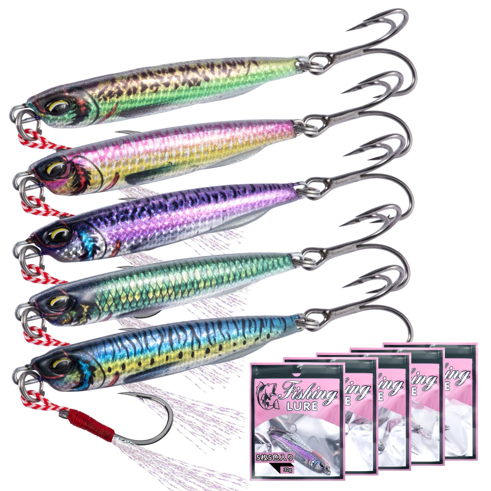 

Goture Metal Jig Live Bait Set of 5 with for Shore Sea Boat Bass Sea and 30g Lures, Colors, Hooks, Jigging, Fishing, Fishing, Fishing, Bass, Flounder,