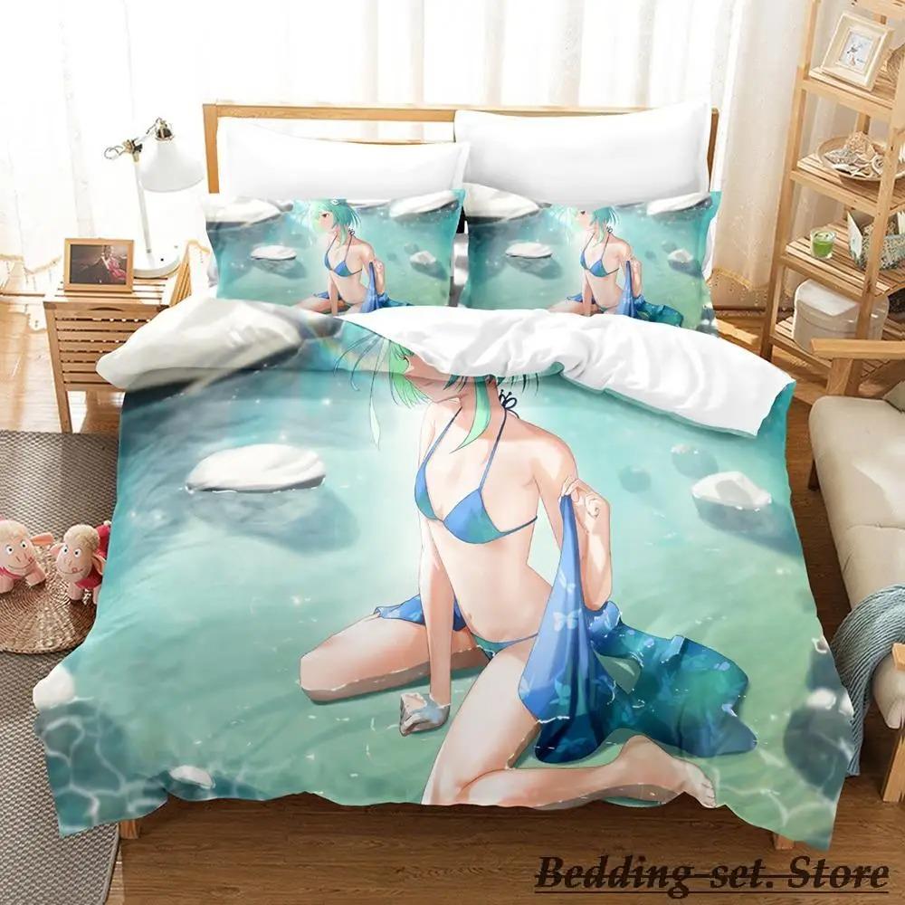 Vtuber Hololive Uruha Rushia Bettwäsche-Set, Cartoon-Anime, dreiteiliges Set, für Erwachsene und Kinder, Schlafzimmer, Bettbezug-Sets, 3D, Kawaii, süße Mädchen