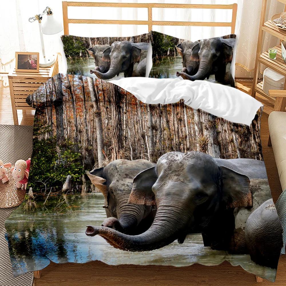 Elephant Duvet Cover Set African Wildlife Animal Personalized Design Twin Comforter Cover Rainbow Elephant Polyester Qulit Cover