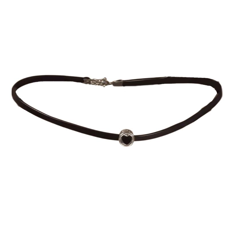 Sweet Cool Aesthetic Stackable Black Rope Necklace with Alloy Heart Charm for Layer Look Enthusiasts