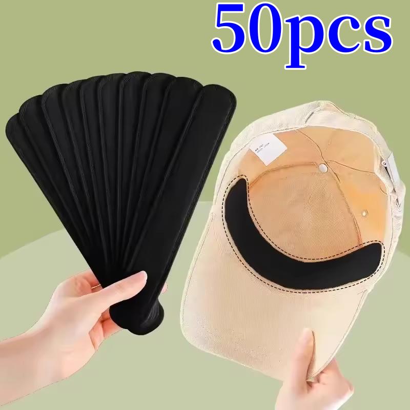 10/50/100PCS Hat Sweat Absorber Stickers Summer Cap Liner Bands Sweatband Visor Hats Size Reducer Adhesive Sweat Absorbing Pads