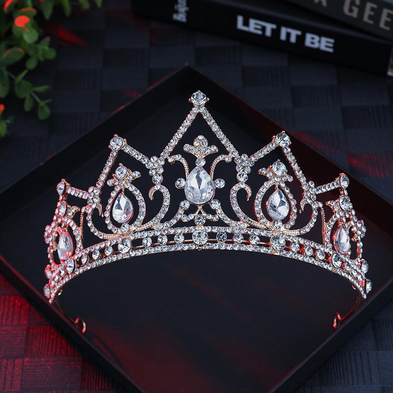 European Style Wedding New Style Tiara Inlaid with Rhinestone Crystal Bridal Round Alloy Inlaid Diamond Crown Baroque