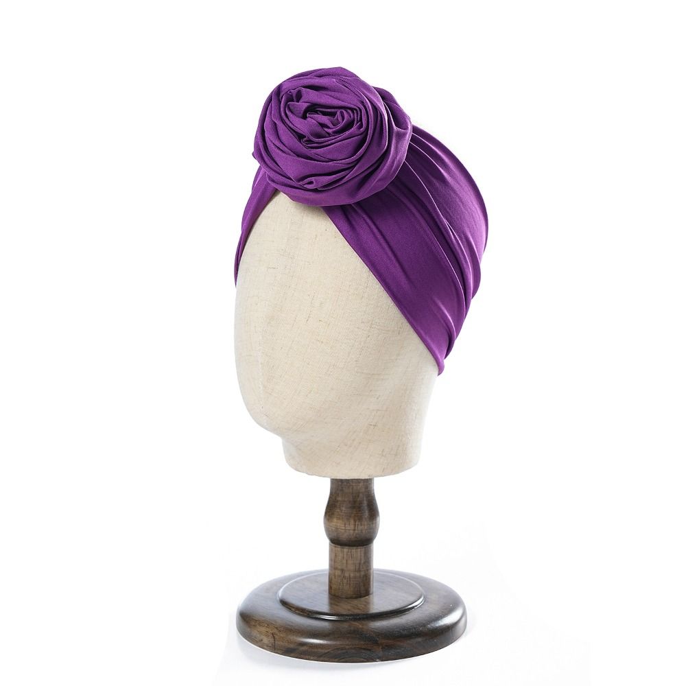 Elastic Boho Flower Bandana Raw Silk African Turban Cap Big Rose Flower Hairband  Hair Accessories