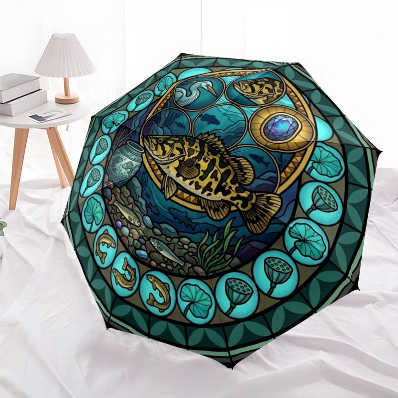 Underwater Harmony Mandala Pattern Umbrella, Portable and Foldable Design, 8 Ribs, a Casual Accessory for Halloween, Christmas, and Birthday Gifts.