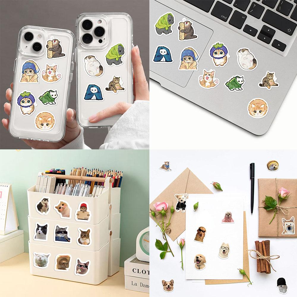 50-500PCS Cute Cat Meme Stickers Roll Trendy Kitten Stickers for Laptop Water Bottle Skateboard Phone Luggage Kids Adult Gift