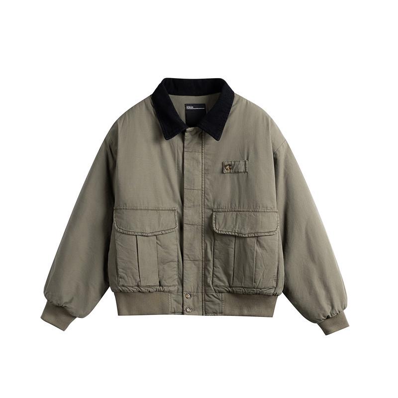 QIYOU 2025 Winter American Retro Patchwork Cotton Padded Lapel Jacket