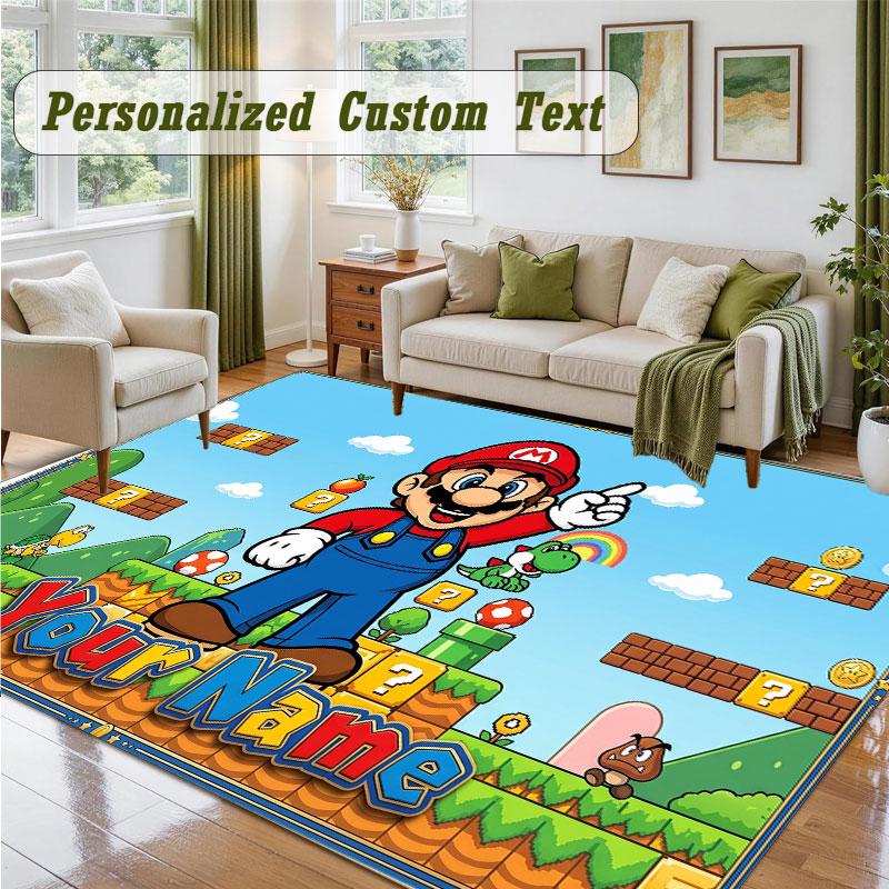 Crystal Velvet Square Rug Custom NameSuper Mario Pattern Non Slip Home Floor Decor Rug