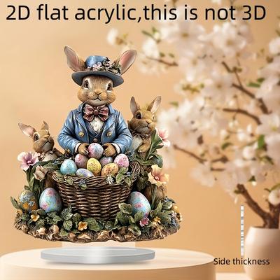 2D Flat Easter Bunny Egg BasketAcrylic Desktop Decor, Easter Gift, Suitable for Wall Decoration, Porch, Room, Villa, Accents Home, Hallway, or Workpla