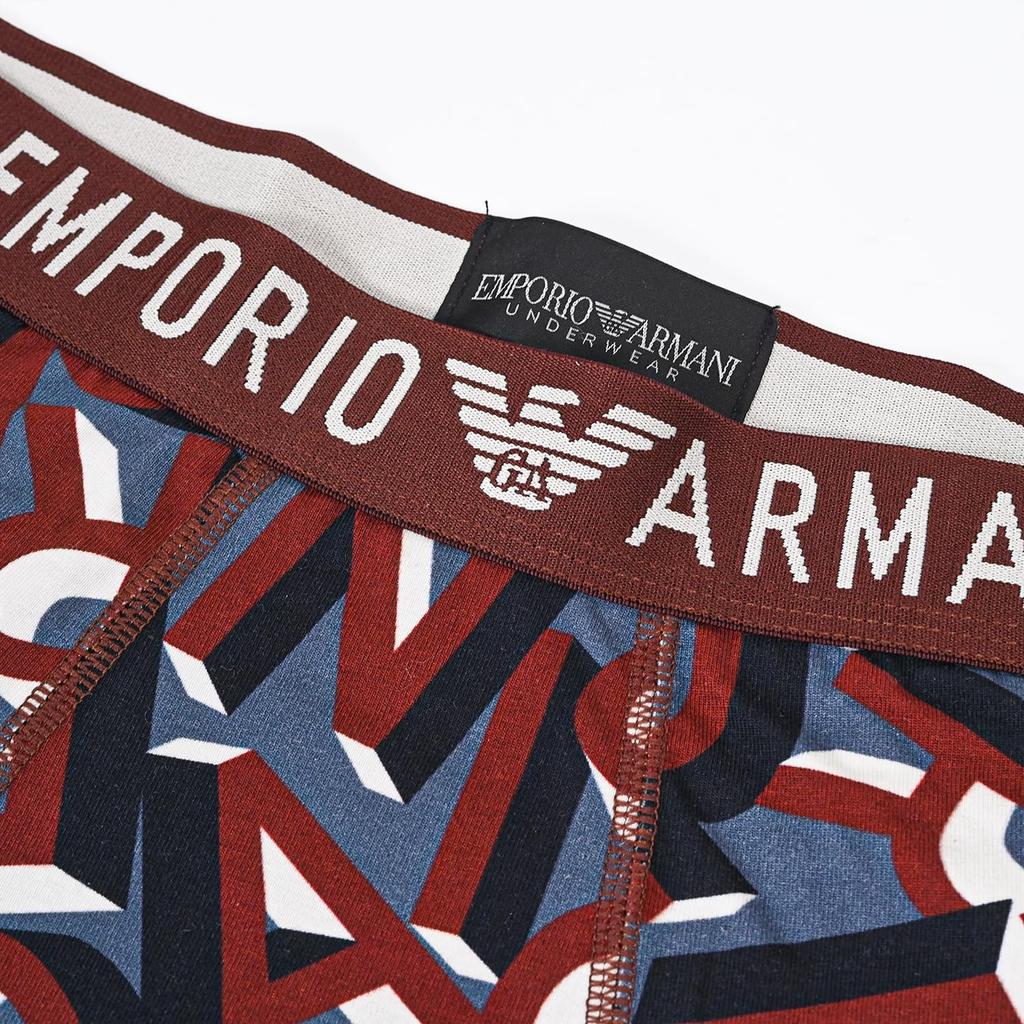 Emporio Armani Men's Boxer Briefs with Logo Print, Size L, Brown and Blue, EM000232, AF10794, FB111, Made In Italy [Parallel Import]