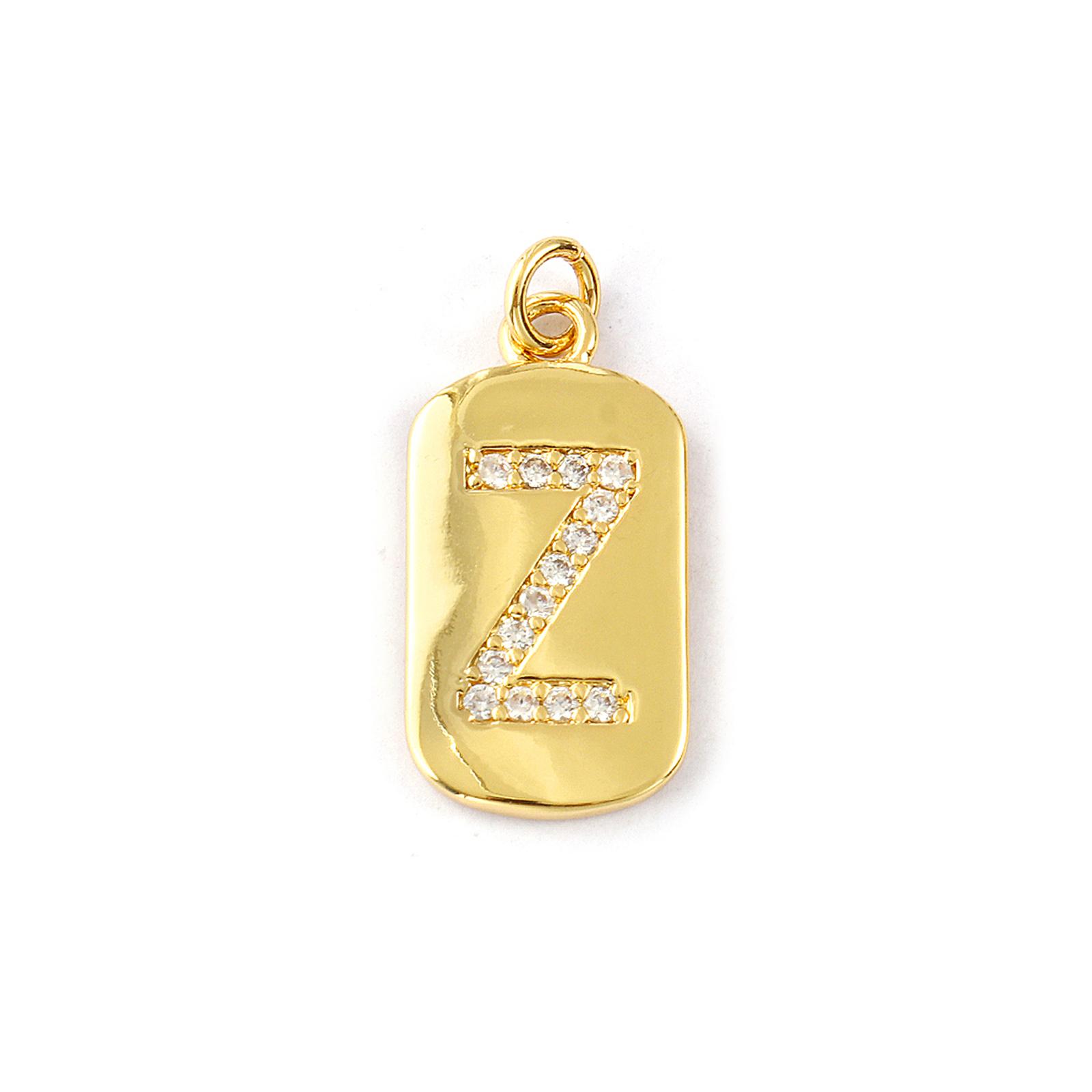 

1 PC Brass Capital Alphabet Initial Letter Name Charms 14K Gold Plated Rectangle Message A-Z Micro Pave Clear Cubic Zirconia