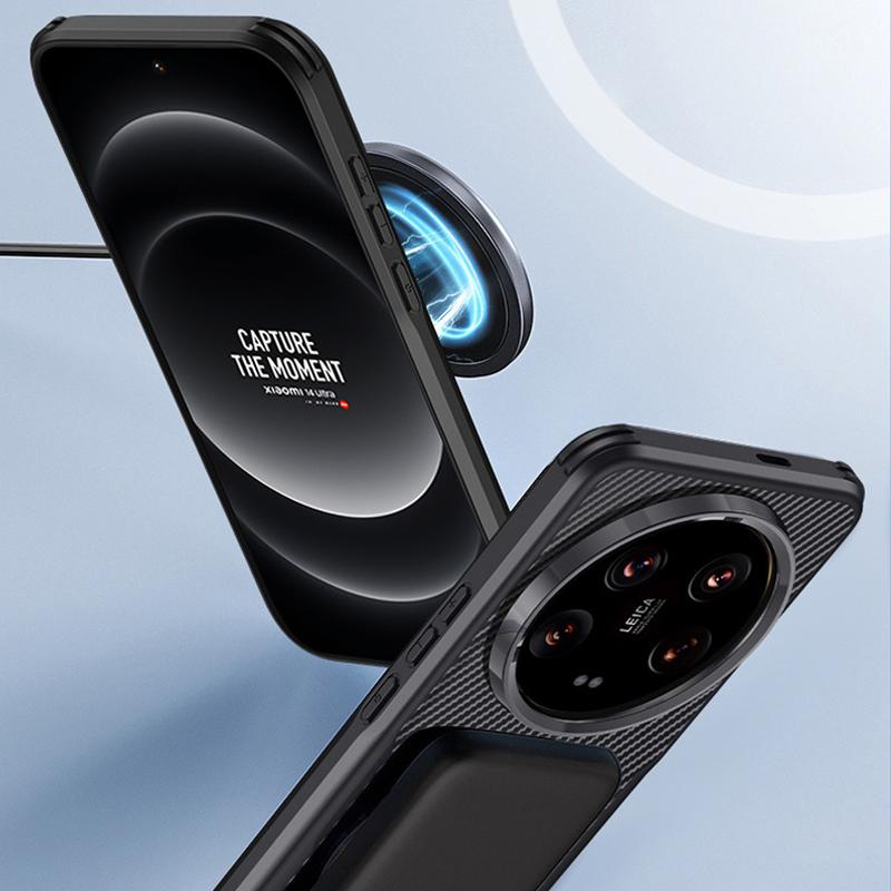 Stoßfänger Handyhülle aus Kohlefaser für Xiaomi 14 Ultra für Magsafe Magsafing Hülle für Xiaomi 14 Pro Kabelloses Laden Magnetische Handyhülle für Mi 14 Pro