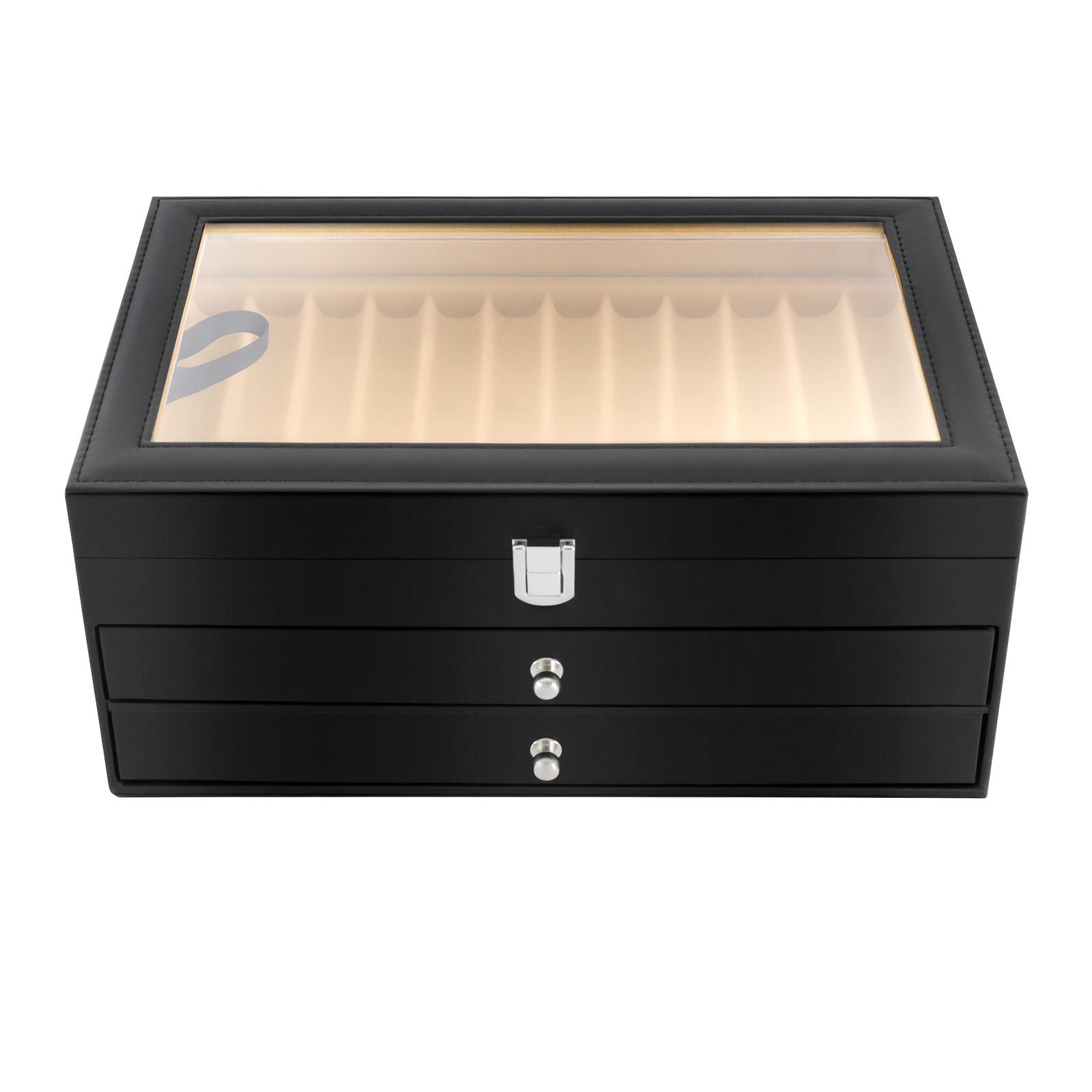 

Роскошный кейс для хранения 36 ручек, коробка для ретро-ручек из ПУ кожи со стеклянной крышкой и замком для коллекционеров перьевых ручек