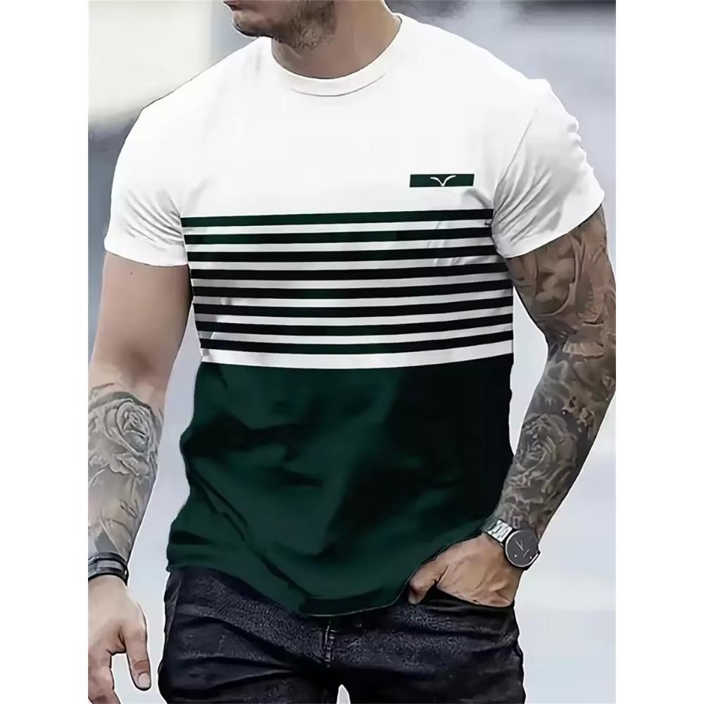 Men's 3D Printed T-shirt, Casual Round Neck Short Sleeved Top, Summer Fashionable T-shirt, Suitable for Daily and Vacation Wear