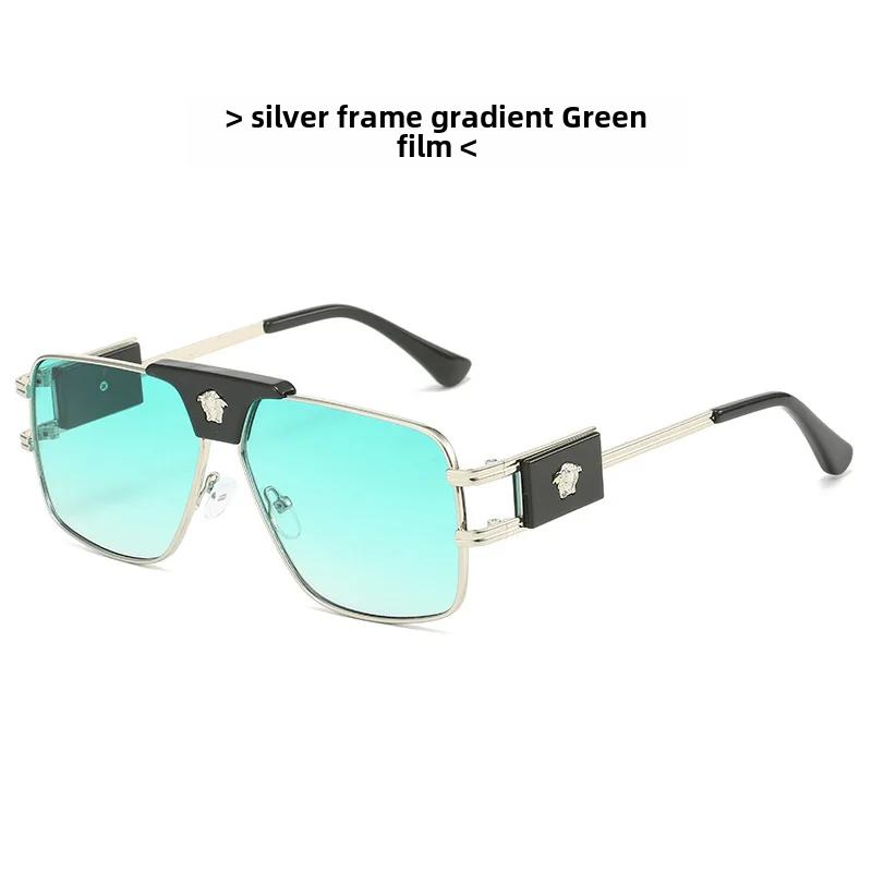 Modische Herren Sonnenbrille Große Marke Grenzüberschreitender Explosionsstil Quadratische Doppelbrücke Metall Sonnenbrille Europäischer Stil