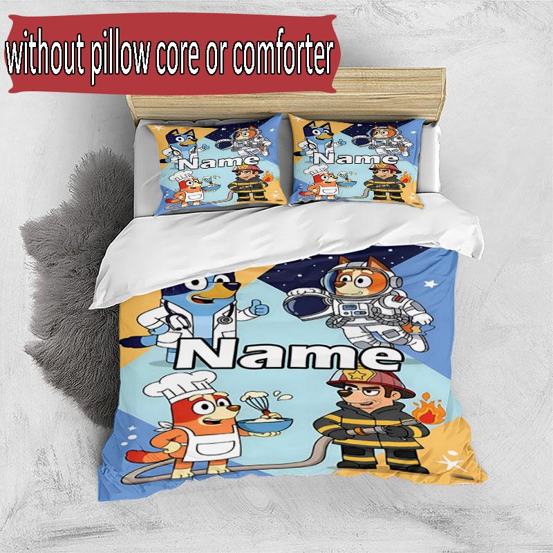 3pcs Duvet Cover Set (1*Duvet Cover + 2*Pillowcase, Without Core), Custom Name Bluey Pattern Bedding Set, Home Bedroom Decor Gift
