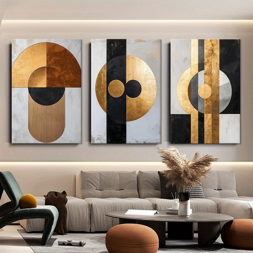 3-piece Set of Modern Minimalist Geometric Metal Decorative Paintings, Living Room Foyer Background Wall Frameless Hanging Paint