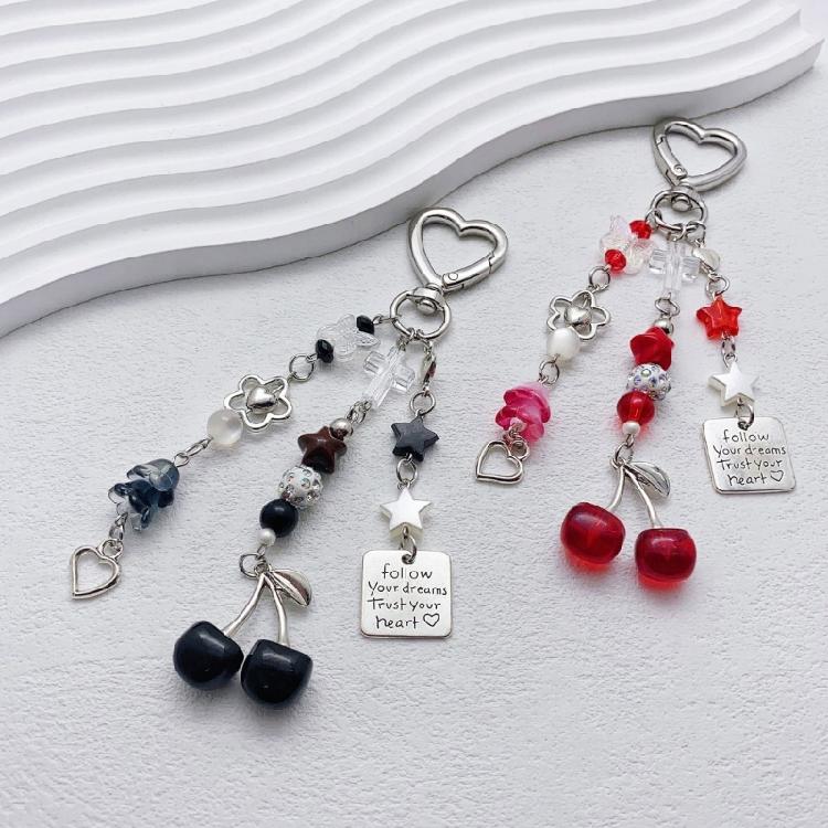 Modern Cherry Themed Keychain Accessory Crafted From Sturdy Materials Perfect For Adding Flair To Any Ensembles