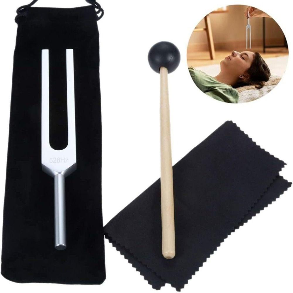 528Hz Tuning Fork Set Reliever Stress Portable Ear Cleaner and Vibration Tool Ergonomic with Storage Bag
