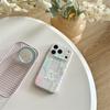 Kawaii Pastel Patchwork Floral Plaid Magnetic Phone Case With Glitter Pop Socket For iPhone 14 15 16 17 Pro Max INS Cute Shockpr