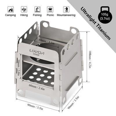 Lixada Tragbarer Titan Leichter Faltbarer Holzkocher Taschenkocher mit Mini-Spirituskocher für Outdoor-Camping