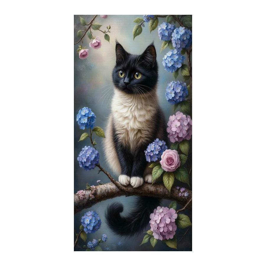 Black and White Cat Flower Large Size Diamond Painting New Collection Animals Diy Full Drill Rhinestone Embroidery Mosaic Cross Stitch Kits