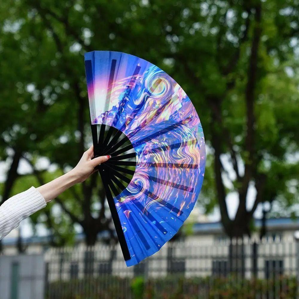 Fans with Lights Large Folded Hand Fan Folding Large Foldable Handheld Rave Fan 33cm Colorful Rainbow Folding Fan Dance