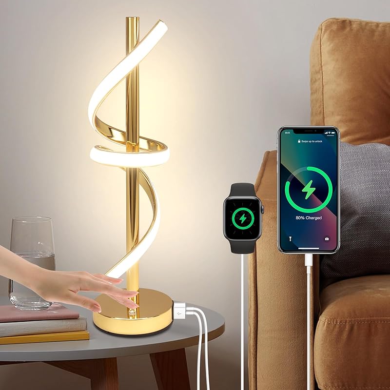 LED Modern Table Lamp, Dimmable Spiral LED Table Lamp, 3 Colors Touch Control LED Bedside Lamp, Silver Unique Cool Lamps for Home Decor, Modern