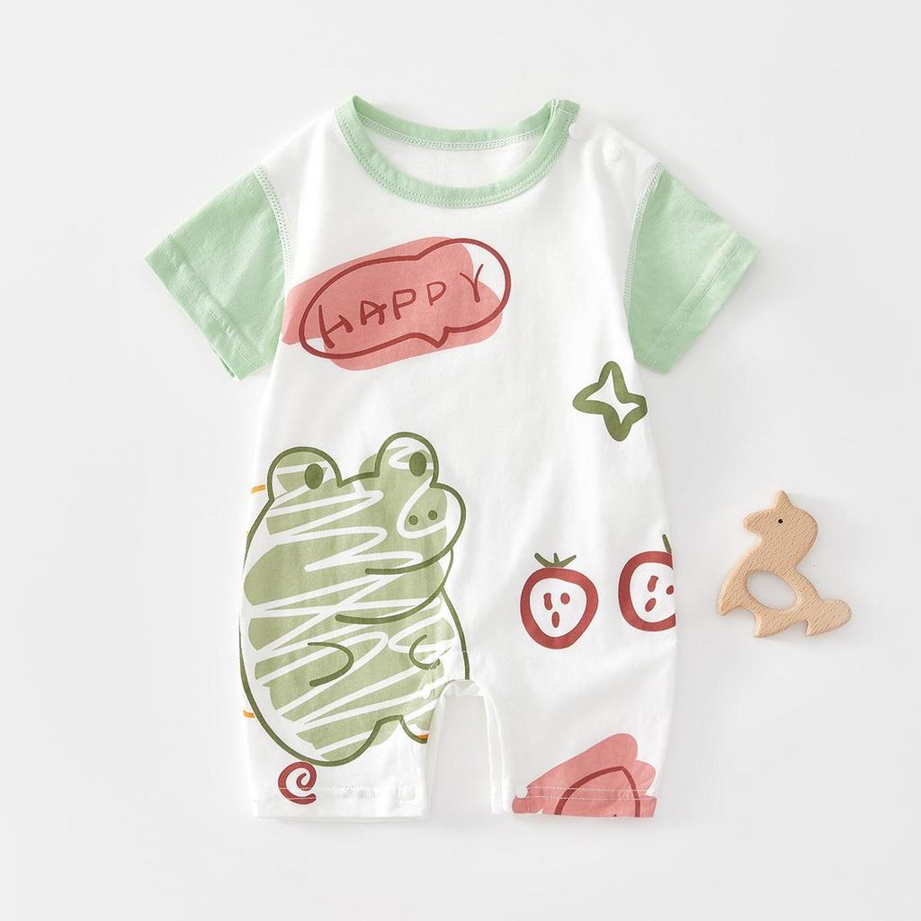 Unisex Newborn Pure Cotton Short-Sleeve Romper - Boneless One-Piece Crawling Outfit for Babies