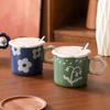 Retro Oil Painting Style Ceramic Mug with Lid Spoon Office Drinking Cup Girls Home Milk Cup Design Sense