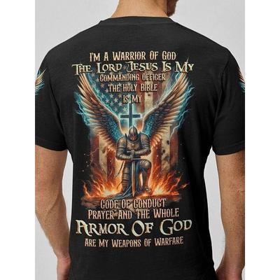 European Size Men's Knights Templar Medieval Knight T-Shirt Short Sleeve Crew Neck with Latin Battle Cry Slogan, Crusader Cross & Templar Logo Design