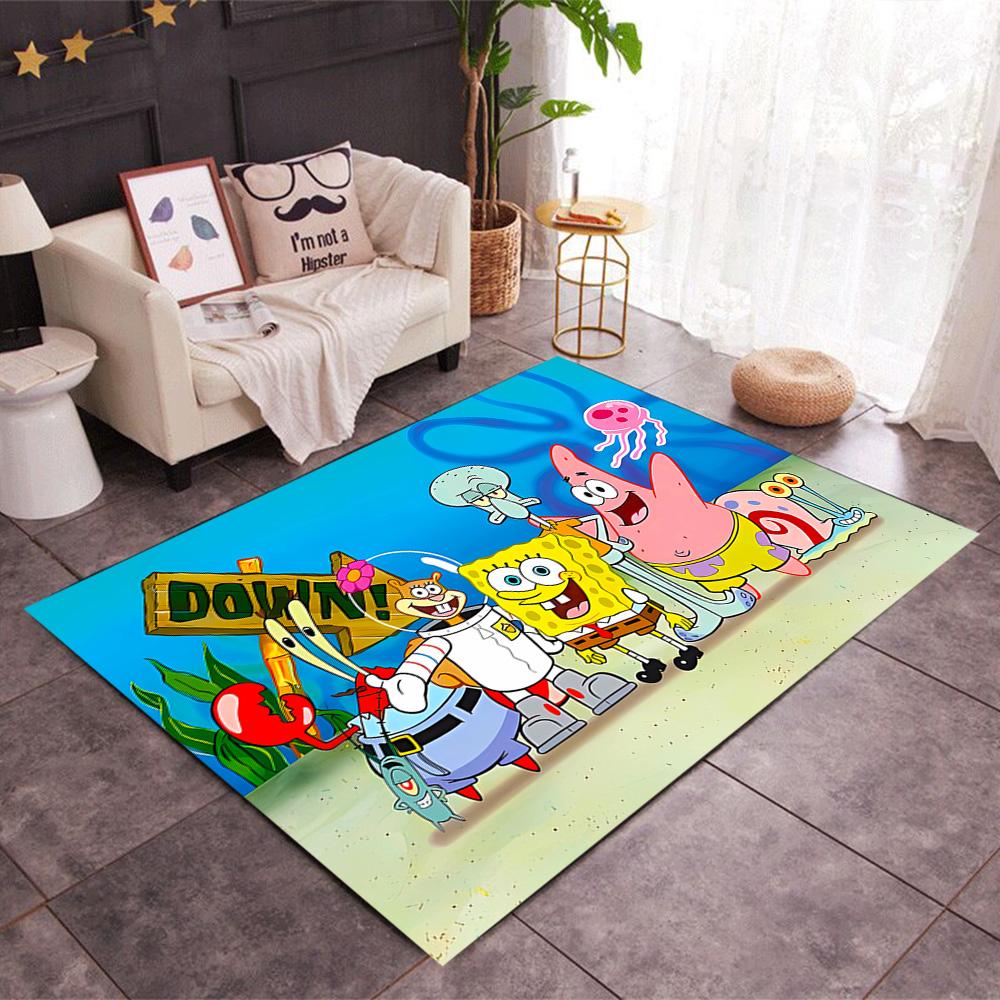 Spongebob Squarepants Adventure Themed Anti-Slip Rugs - Polyester Home Decor, Suitable for Bedrooms, Living Rooms, Doorways, Studios, and Decorations