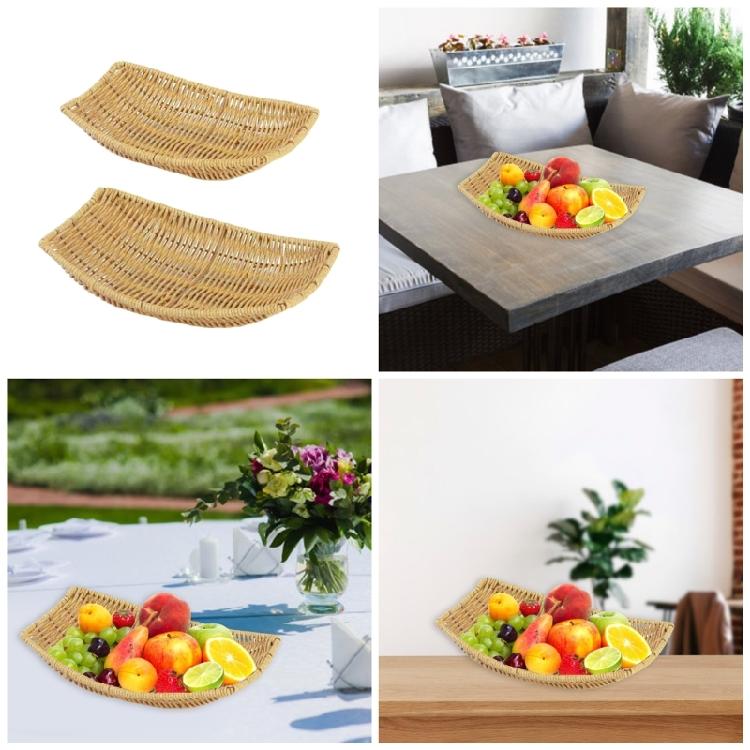 2 Stück Imitation Rattan Obstservierkorb Multifunktional Schiff-förmige Snacks Aufbewahrungsplatte Geflochtenes Gemüse-Auslagekorb