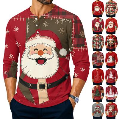 Men's Long Sleeve Shirt Christmas Print Holiday Casual Top