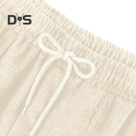 Women Corduroy Pants High Waist Baggy Drawstring Elastic Waist Casual Trousers Loose Fit Straight Leg Pockets Work Pants