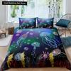 Kids Cartoon Ocean Animal King Queen Bedding Set Underwater World Duvet Cover Marine Life Quilt Cover Polyester Comforter Cover