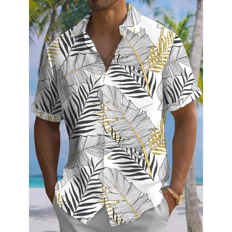 Nuova Camicia Stampata Hawaii Primavera/Estate Moda Tempo Libero Passeggiata in Strada Turista Spiaggia Apertura Totale Manica Corta con Bottoni