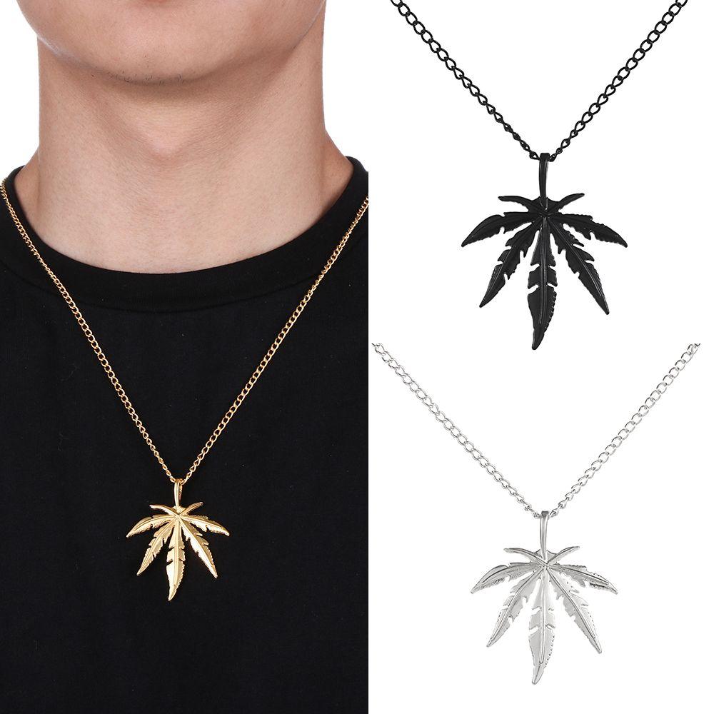 Catena Charm Gioielli Uomo Rock Acciaio Titanio Punk Vintage Foglia d'Acero Collana Choker Hip Hop Pendente Foglia