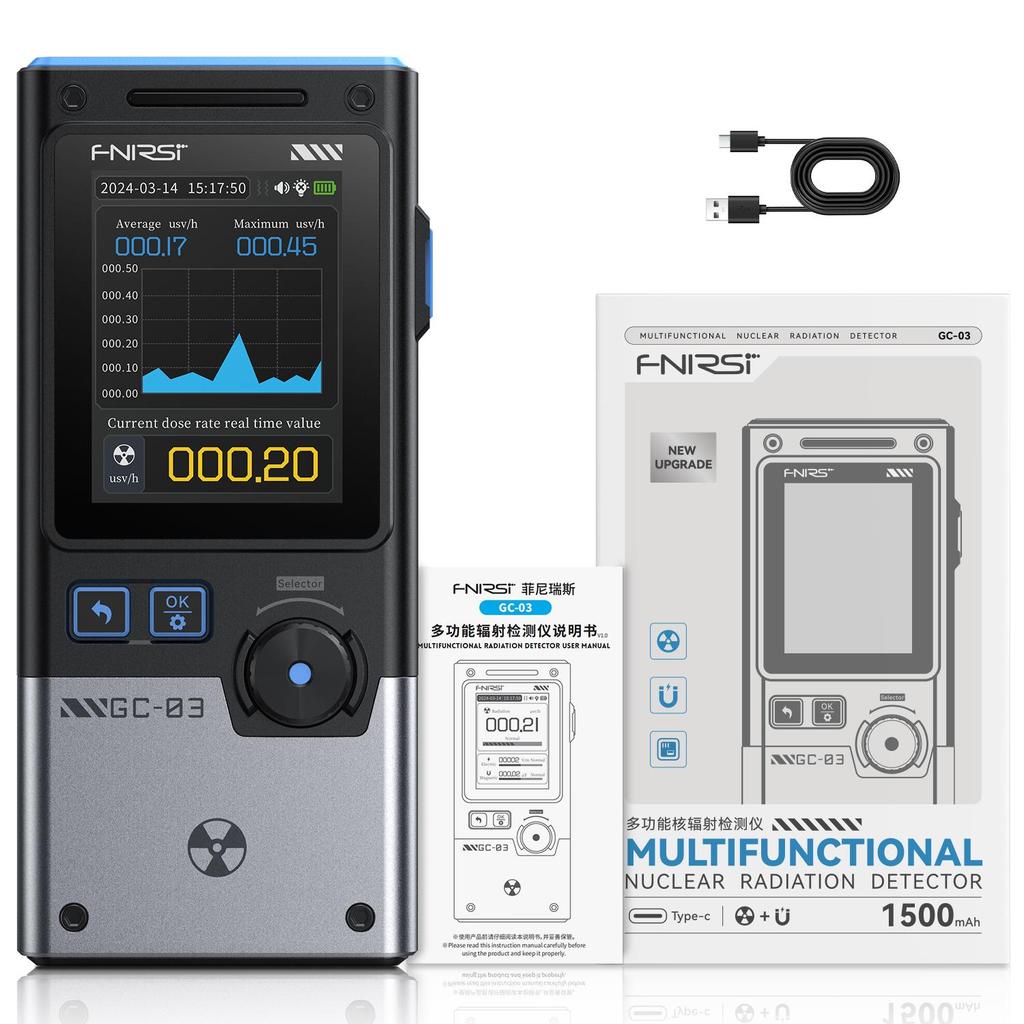 FNIRSI GC-03 Detector de Radiații Electromagnetice 3-ÎN-1, Intensitatea Câmpului Electric și Magnetic, Putere RF, NR+EF+MF Monitor de Temperatură