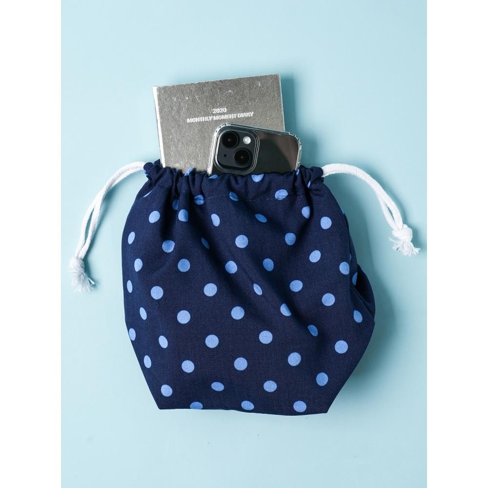 Daiso Dot Tightening Pouch Navy
