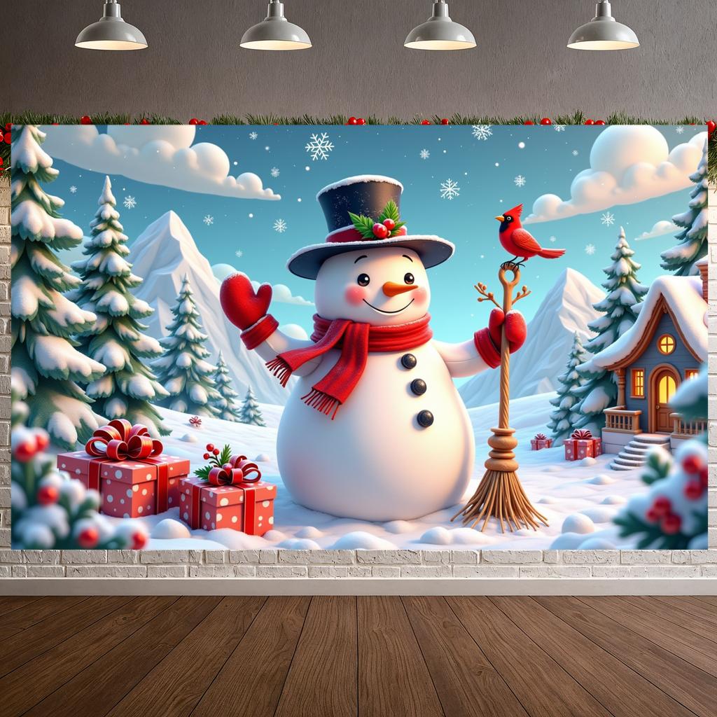 Christmas Tree Backdrop Gift Boxes Print Snowman Banner Snowman Display Christmas Tree Decor Xmas Background For Festive Winter