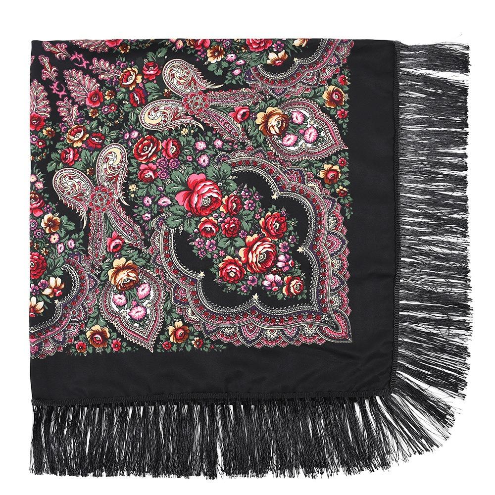 Cotton Twill Square Scarf 130x130 cm Ethnic Style Scarf Vintage Fringed Shawl Travel