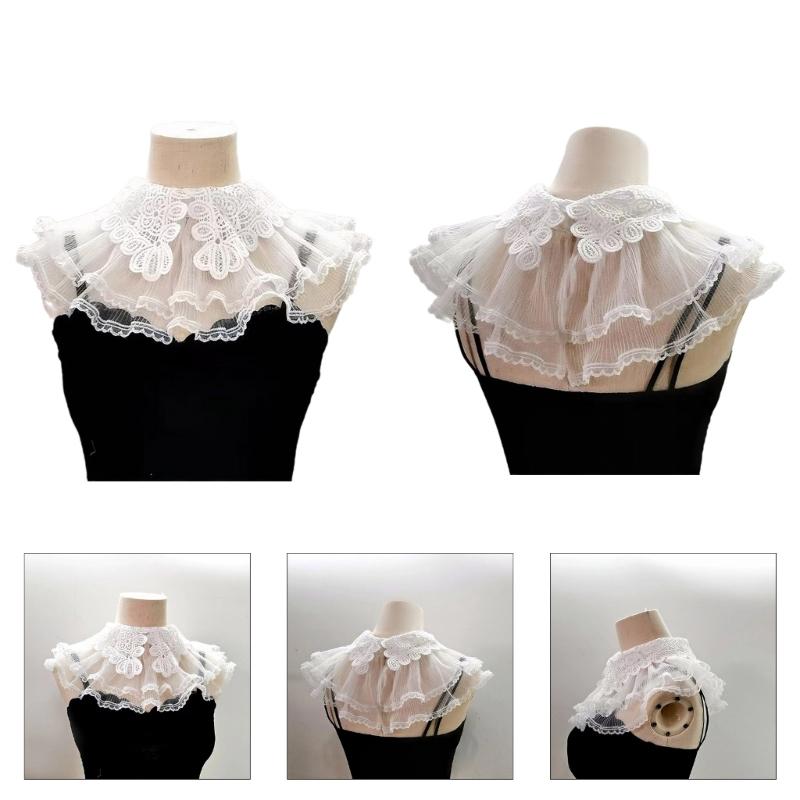 Lace Floral Pattern False Collar Elegant Woman Dress Shirt Decorative Collar