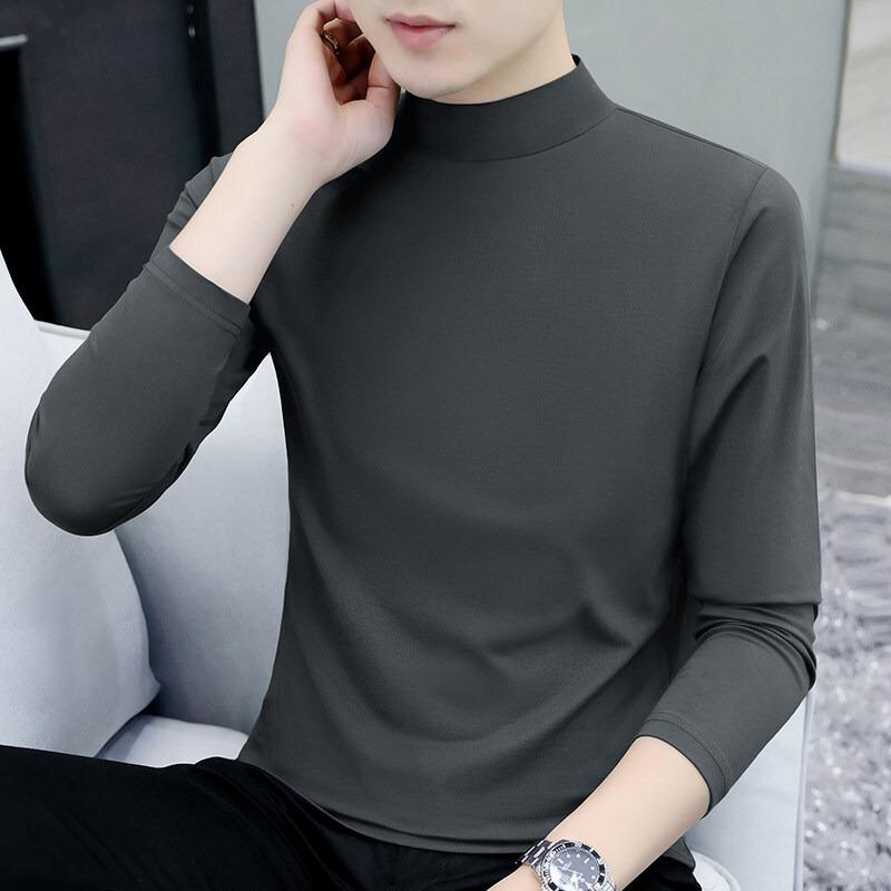 Men S Cotton Half High Neck Long Sleeve Loose Fit T Shirt